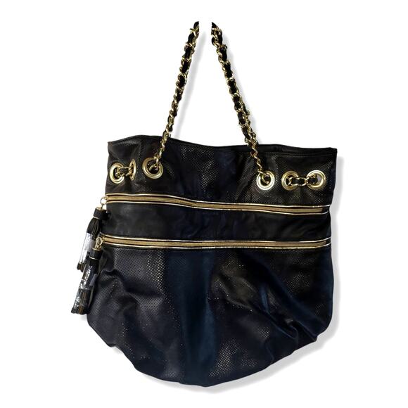 Rampage Tote with Zippered Pockets, Gold and Black Tassels - Picture 2 of 8